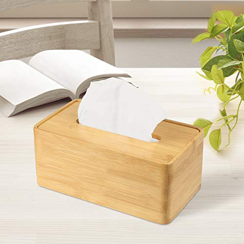 jocabo Bamboo Tissue Box Cover Rectangular Tissue Organizer Holders Napkin Storage Case Paper Stand Dispenser for Home Office Desks,Bathroom,Bedroom