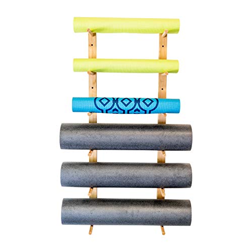 Ultra Fitness Gear Premium Foam Roller and Yoga Mat Rack, Storage Shelf, Bamboo Construction, Mounting Hardware Included