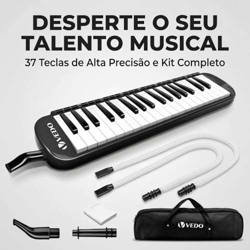 VEDO Escaleta 37 Teclas Infantil, com Bocal Duplo e Bolsa, Teclado De Piano de Ar, Instrumento Musical, Instrumentos Musicais de Brinquedo, Adequado Para Crianças e Adultos, Presente Perfeito, Preto
