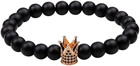 Black Beaded Bracelets for Men Charm Lava Stone Bracelets Bangles (Brown)
