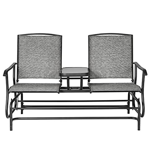 GRAVFORCE 2 Person Outdoor Glider Chair with Center Table, Mesh Fabric