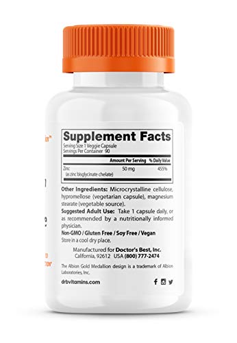 Doctor's Best High Absorption Zinc Bisglycinate 50mg High Potency Supporting Enhancing Immune System Antioxidant VC, 90… - Image 2
