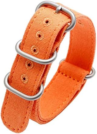 Rugged Orange Stitched Canvas Watch Strap for Men and Women NATO Straps Cotton Canvas Watch Bands Width 20mm 22mm 24mm 26mm