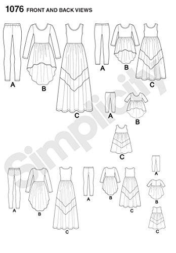 SIMPLICITY 1076 Child's & Misses' Maxi Dress & 18" Doll Clothes Sewing Template, Size A (3-8/XS-XL)