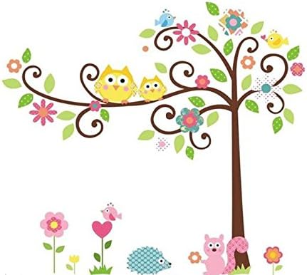 Scroll Tree Peel &amp; Stick Removable Wall Decal Sticker Bundle with Owl &amp; Squirrel Children Nursery Room Decor DIY