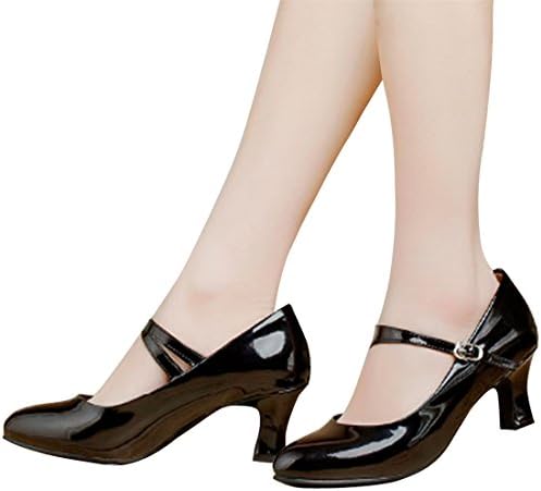 Rsuma Women Sleek Glossy Latin Dance High Heel Sandals Shoes, Black EURO37/US6/UK4