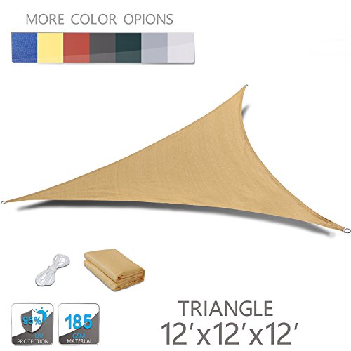 LOVE STORY 12' x 12' x 12' Triangle Sand UV Block Sun Shade Sail Perfect for Outdoor Patio Garden