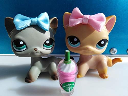 Love Pets LPS Short Hair Cat 2pcs #391#339 Yellow and Gray Kitty with lps Accessories Lot Collectable Fgures Girls' Gift