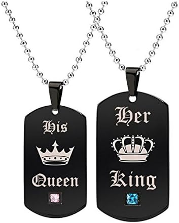 His Queen &amp; Her King Couple Pendant Necklace Stainless Steel Crown Matching Set (A:His queen +Her king+Crystal)