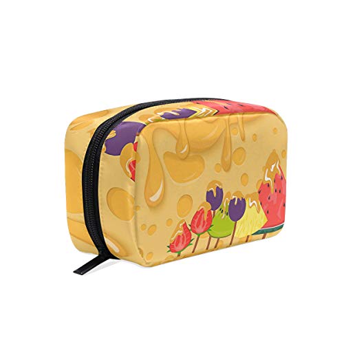 Cheese Fondue With Fruit Makeup Bag Organizer Portable Cosmetic Pouch Handbag With Zipper For Women Purse