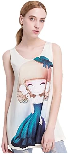 Women Summer Cute Vest Tank Tops Sleeveless Tees Flower Girl Print Size M