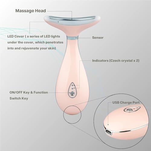 VRAIKO LILY Neck Face Massager, Face Sculpting tool, Skin Rejuvenation Device with Thermal, Triple Action LED and Vibration, for Anti-aging, Lifting and Tightening Sagging Skin (Pink)