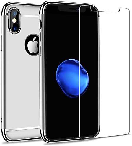 iPhone X Case with FREE Screen Protector, iPhone 10 case with Electroplate Frame,Stylish Thin Slim Hard Case Matte Surface for Apple iPhone X (Silver)