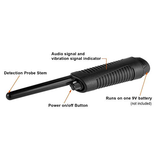 MyM Pinpointer Metal Detector | Water Resistant, Pro-Sensitive Pinpointing Probe Metal Detector, Pinpoints with Probe tip Within 1.5” | Handheld Metal Detector, Holster Black