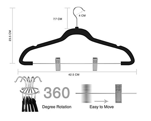Premium Quality Velvet Clip Hangers (Set of 26) Ultra Thin No Slip Hangers Great for Skirts, Dresses, Suits, Shirts & More - Swivel Hooks, Stronger Than Standard Hangers - Space Saving Hangers - Black