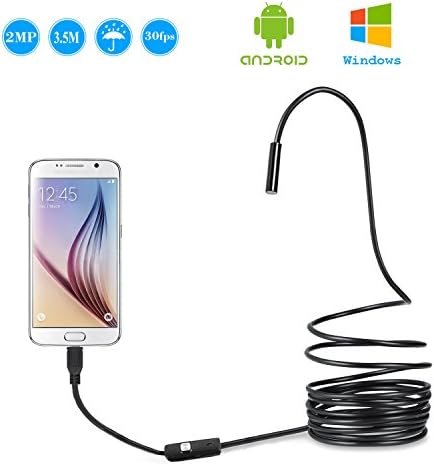 USB Endoscope, Invin 2 in 1 Semi-rigid Borescope Inspection Camera 2.0 Megapixels CMOS HD Waterproof Snake Camera with USB Adpater and Adjustable LED Light - 3.5 Meter