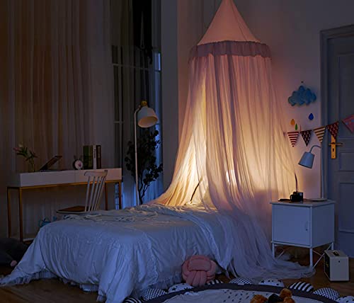 VETHIN Bed Canopy for Kids with Lights,Double Layer Princess Round Dome ...