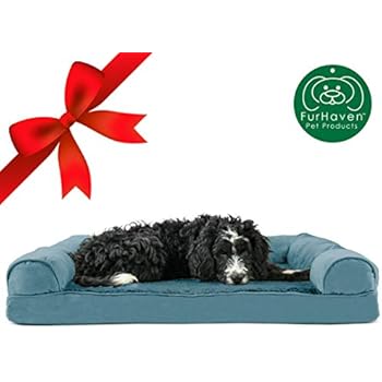 Furhaven Pet Dog Bed | Orthopedic Ultra Plush Faux Fur & Suede Traditional Sofa-Style Living Room Couch Pet Bed w/ Removable Cover for Dogs & Cats, Deep Pool, Large