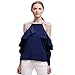 BELLA PHILOSOPHY Women's Chiffon Blouse Shirt With Halter Cami Off Shoulder Ruffles Flounce Long Sleeve Details … (XL, Navy Blue)
