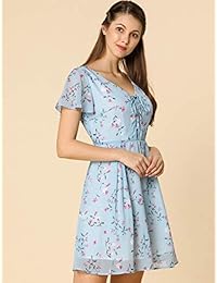 Allegra K vestido de gasa con cuello en V y mangas flotantes florales para mujer