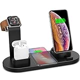 Yestan Wireless Charger 4 in 1 Wireless Charging Dock Compatible with Apple Watch 5 and Airpods Charging Station Fast Wireless Charging Stand for iPhone 11 11 Pro X XS XR Xs Max 8 8 PlusDeep Black