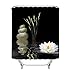 LB Asian Zen Stone Shower Curtain, Japanese Water Lily Spa Shower Curtain for Bathroom,Fabric Black Bathroom Curtains 72x72 Inch with Hooks