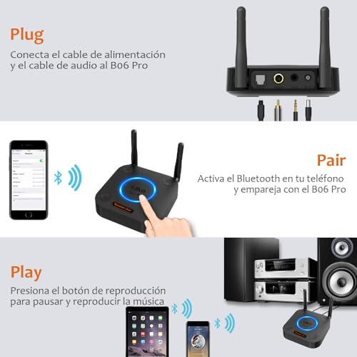 1Mii Bluetooth 5.3 HiFi Receiver, Bluetooth Audio Adapter Volume Control, Optical AUX Output 3.5mm, Coaxial, 3D Surround with aptX LL Low Latency for Speakers, Home Stereo, Long Range
