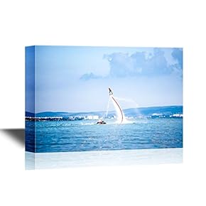 Water Entertainment Canvas Wall Art - The New Spectacular Extreme Sport Flyboard - Gallery Wrap Modern Home Art | Ready to Hang - 12x18 inches