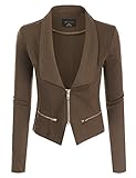 Doublju Womens Classic Stretch Knit Zip-Up Moto Jacket