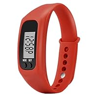 junshi11 Sport Running Silicone Pedometer Calorie Step Counter Walking Accurate Pedometers Daily Target Monitor, Digital Watch Bracelet Red