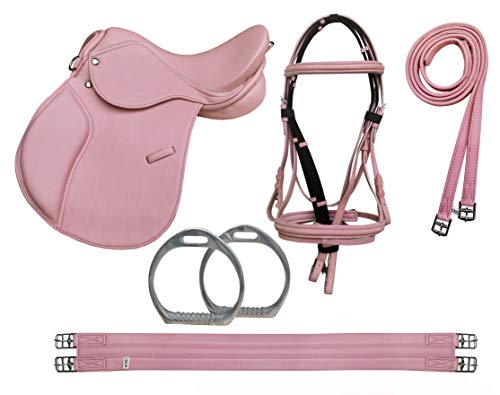 CHALLENGER 13″ English Pony All-Purpose Saddle 6 Pcs Riding Gift Set Pink 803SDPK
