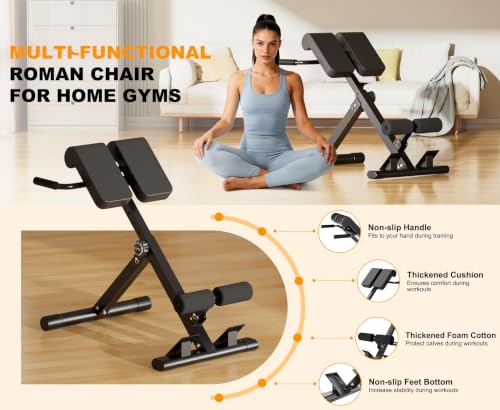 SIRHOME Multi-Function Roman Chair Back Extension Bench for Home Gym | 330 lb Capacity, Foldable Incline Hyperextension Bench, Adjustable Back Exercise for Hamstrings&Lower Back Strength Training