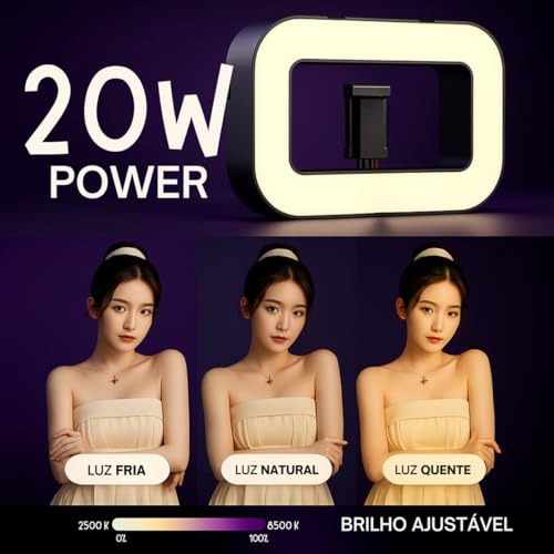 Ring Light Profissional e Suporte para Celular – Kit Iluminação LED para Vídeos, Lives, TikTok, Instagram, YouTube, Maquiagem e Gravação de Conteúdo Recarregável Premium