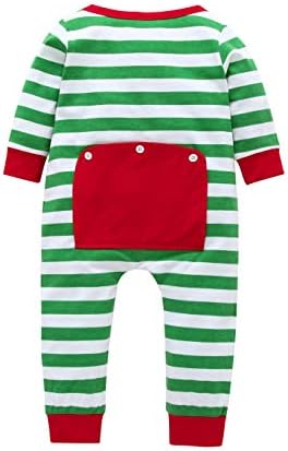 0-3T Infant Baby Striped Christmas Pajamas Toddler Button Down Long Sleeve Long Pants Romper with Pocket