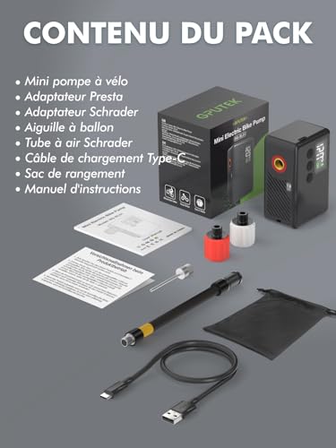 GPUTEK Electric Bike Pump, Electric Pump, Auto-Off and LED Light. for Electric Bikes, Mountain Bikes, City Bikes and Racing with Presta and Schrader Valves