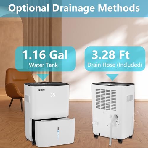 SAHAUHY 120 Pints Dehumidifier for Basement Home Bedroom Garage Space up to 6200 Sq.Ft with Drain Hose,Water Tank and Wheel