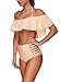 Vsecrety Two Piece Women's Halter Off the Shoulder Flounce Swimsuits High Waisted Bikini Sets(Pink,L)