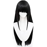 JCvCX Osaragi Cosplay Wigs with Bangs Anime Style Long Straight Black Heat Resistant Synthetic Wig Hair with Free Hairnet