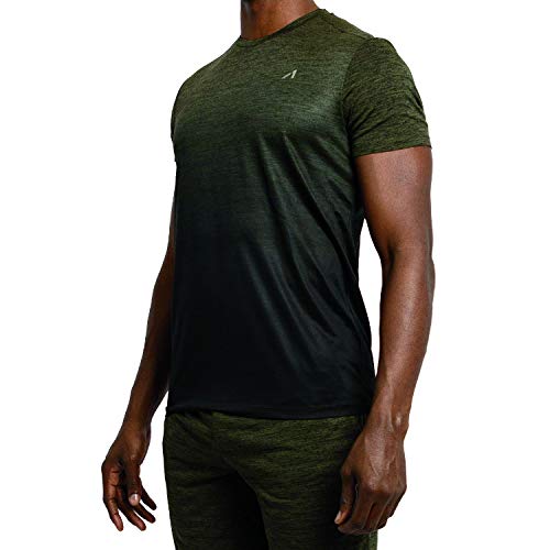 Alive Men's Tee Shirt Active Quick Dry Workout Short Sleeve Shirts Crew Neck (Medium, Dark Olive Heather/Darker Olive Dip) - Thumbnail 7