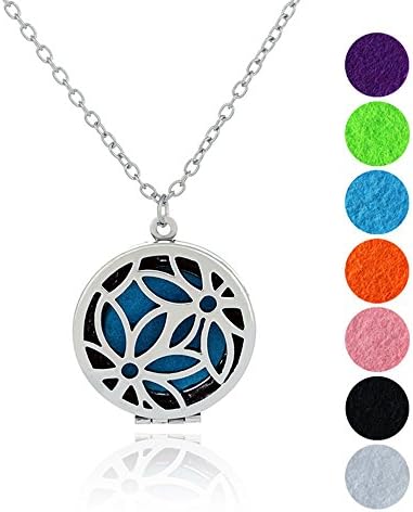DEVICE Essential Oil Diffuser Necklace, Gold Plated Aromatherapy Diffuser Locket Pendant Necklace Jewellery Set for women, 7 Colors Refill Pads (White K 1)
