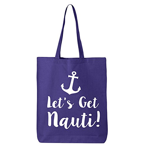 Let's Get Nauti Cotton Canvas Tote Bag in Purple - One Size
