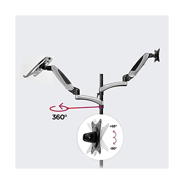 Soporte Pantalla de 15" a 27" + Plataforma Suplementaria Ordenador Portátil o Teclado con Brazo de 57 cm - Sistema de Muelle a Gas - Imagen 8