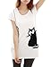 Allegra K Lady Round Neck Short Sleeve Cat Prints Loose Tunic Top White XS