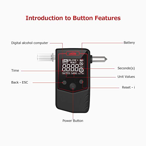 Oasser Breathalyzer Alcohol Tester Rechargeable Li-ion Digital LCD Breath Tester Semi-Conductor Sensor with 4 Mouthpieces T6