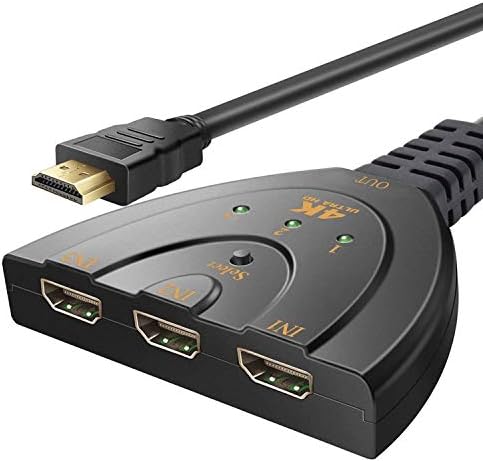 Raptas 4K Hdmi, Intelligent 3 Port Hdmi Switch Box with Ir Remote Control,Hdmi Splitter, Hdmi Hub, Support Full Hd 4K 2K 1080P 3D