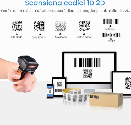 Eyoyo Wearable Finger Ring Barcode Scanner, 3 in 1 Mini USB Wired & 2.4G Wireless & Bluetooth Scanner, Image 1D QR Bar Code Reader PDF417 Data Matrix Screen Scan Compatible with Smartphone PC