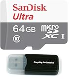 Sandisk Micro SDXC Ultra MicroSD Flash Memory Card 64GB Class 10 works with DJI Phantom 3 Professional Advanced Standard Quadcopter 4K UHD Video Camera Drone with Everything But Stromboli Card Reader