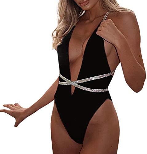 Vamoro Women Solid Bandage One Piece Bikini Push-Up Pad Swimwear Swimsuit Beachwear Back Round Neck One Piece Swimsuits Swimwear