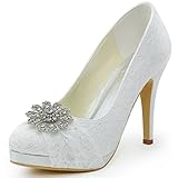 Elegantpark HC1413P Women's Closed Toe Rhinestones Platform Stiletto Heel Lace Pumps Wedding Bridal Shoes