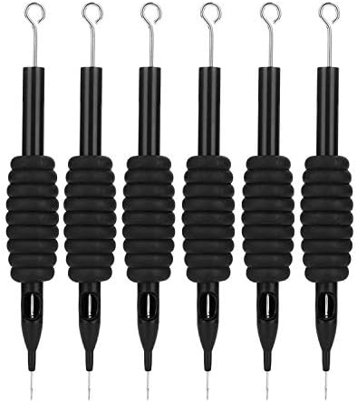 Cettkowns 6-Pack 20mm / 0.79" Grip Round Tip Soft Rubber Black Disposable Sterilized Conjoined Tattoo Tubes with Tattoo Needles Used for Tattoo Machines, Tattoo Kit, Tattoo Supplies (5RL)